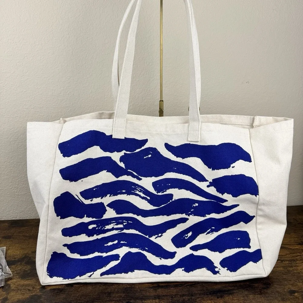 Clarins Canvas Tote Bag Blue Zebra Print Eco‎ Recycled Materials NWT Shopper